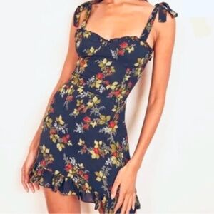 Reformation Christine Mini Dress with Black, Red and Green Floral
